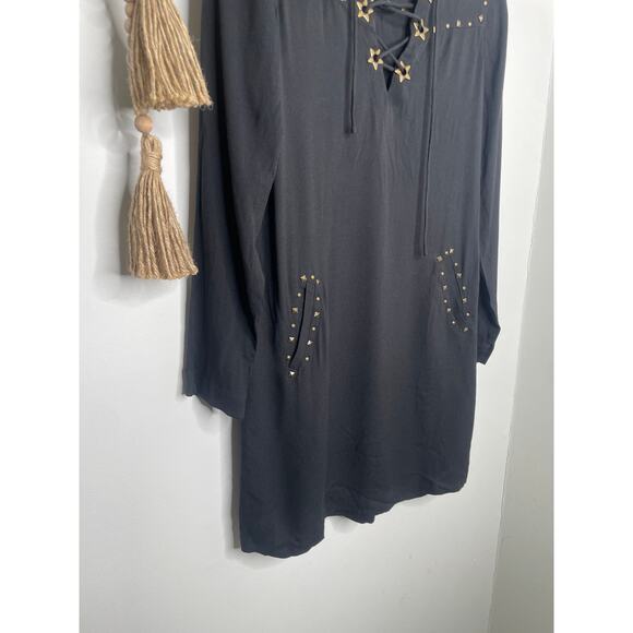 NWT Scotch & Soda Black Tie Front Long Sleeve Dress Small Witchy Goth Emo - Picture 3 of 8